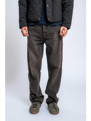 Abluka Online Erkek Baggy Fit Yıkamalı Jean Pantolon Kahverengi