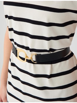 Jimmy Key Siyah Metal Tokalı Deri Görünümlü Kemer