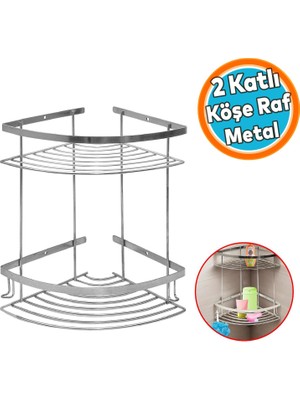 Nzb Banyo Köşelik Krom 2 Katlı Şampuan Askı Kese Sabun Duş Malzeme Estetik Köşe Raf Muhafaza