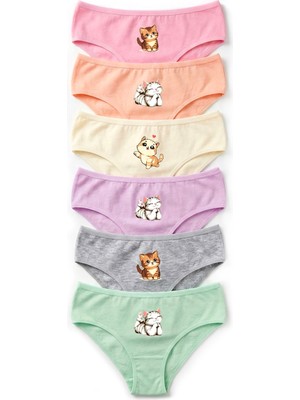 Öts Kız Çocuk Külot 6'lı Baskılı %96 Pamuk - %4 Elastan Renkli Slip Modeli