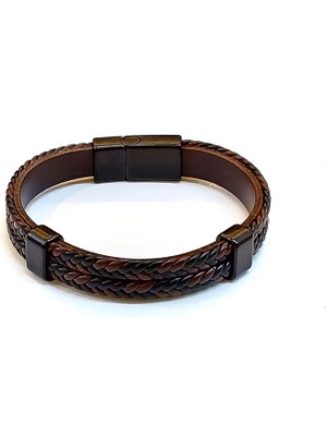 Herşey Nota Full Braid Heritage – Tam Örgü Detaylı Kahverengi Deri Erkek BILEKLIK-1425