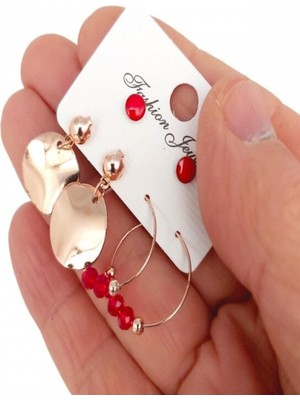 Ft Tasarım Rose Kaplama Kristal Detay 6'lı Küpe