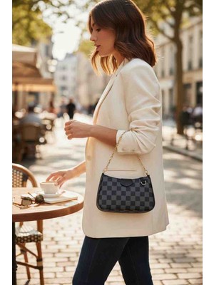 Moda Fiesta Damalıkadın Gri Çift Askılı Mini Omuz Çantası – Zincir ve Ayarlanabilir Askılı Şık Çanta