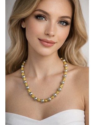 Solare Accessories Altın Kaplama Detaylı Cam Inci & Lav Taşı Kolye