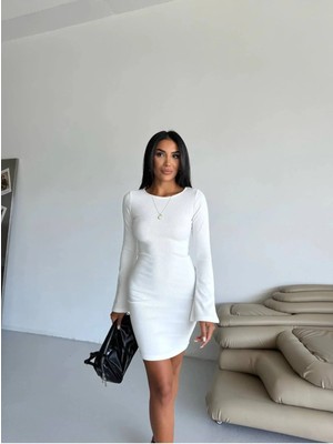 Civetta Likralı Kumaş Prenseskol Elbise Beyaz