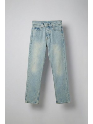 Erkek Baggy Fit Eskitilmiş Jean Pantolon Buz Mavi