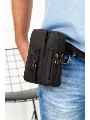 Sannora Bags Siyah Erkek Telefon Bölmeli Taktik Bel Kemer Çanta Göğüs Seyahet Günlük Çalışma
