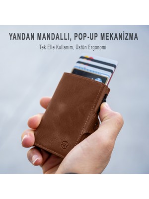 Trusador Palermo Koyu Taba Mekanizmalı Kartlık Hakiki Deri Cüzdan Unisex Kadın Erkek Rfid Korumalı