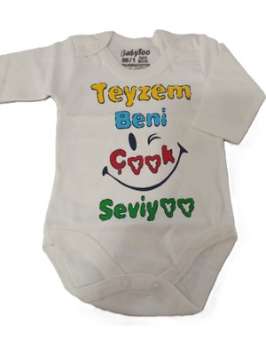 Bulut Anne ve Çocuk Uzun Kollu Çıtçıtlı Body %100 Pamuklu Desenli /renkli Erkek ve Kız Bebek Unisex Tasarım Çıtçıtlı Yaka Teyzem Beni Çok Seviyor Baskılı