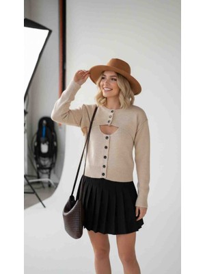 Modelist Crop Cepken Hırkalı Düğmeli Triko Ikılı Takım Bluz