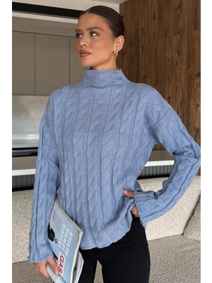 Yarım Balıkçı Yaka Desenli Kadın Triko Kazak P-00014809