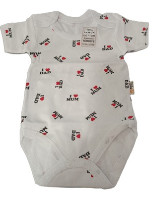 Bulut Anne ve Çocuk Kısa Kollu  Çıtçıtlı Body %100 Pamuklu Desenli /renkli Erkek ve Kız Bebek Unisex Tasarım Çıtçıtlı Yaka I Love Mom/dad Baskılı