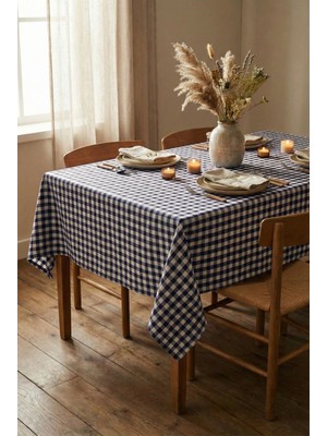Türkanlar Home Pötikareli Lacivert Pamuklu Masa Örtüsü, Pötikare Piknik Örtüsü - Masa Örtüsü- Sofra Bezi