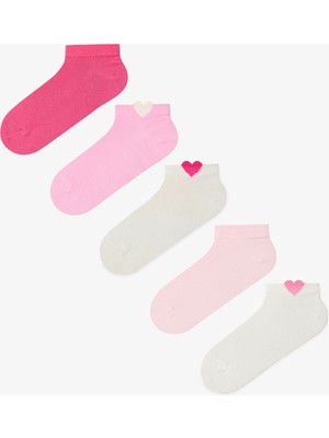 Penti Beyaz - Pembe Heart Drop 5'li Patik Çorap