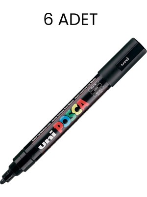 Uni-Ball Posca Pc-5m Su Bazlı Marker Kalem Siyah 6'lı Kutu
