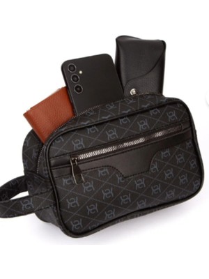 Sannora Bags Unisex Siyah Deri Kozmetik Portföy Çantası Şık Tıraş Seyahat Çantası Günlük Bakım Çantası El Çanta