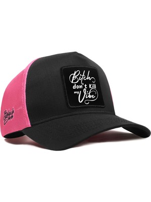 BlackBörk Don't Kill My Vibe Logolu Cordura Siyah-Pembe Trucker Şapka