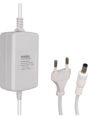 Pazarcan Weko Tottolet 1200 12 Volt - 3.2 Amper 5.5 2.5 Uçlu Yerli Üretim Plastik Kasa Beyaz Masaüstü Adaptö
