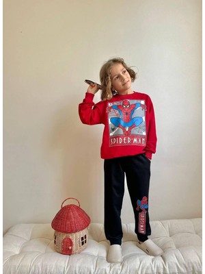Cg Kids Örümcek Adam Kırmızı Siyah 2 Iplik Kumaş Erkek Çocuk Alt Üst Takım Süper Kalite Eşofman Baskı Detay