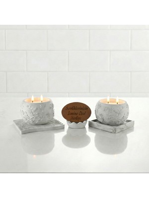 Miaju Ev Dekorunuza Sanatsal Dokunuş, Isim ve Mesaj Yazılabilen 5'li Set, Rölyef Desenli Hediye Mum, Gri