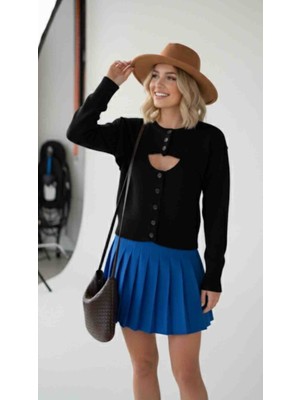 Modelist Crop Cepken Hırkalı Düğmeli Triko Ikılı Takım Bluz