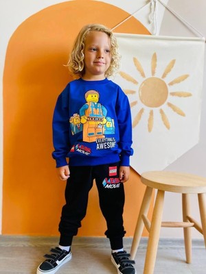 Cg Kids Minecraft LEGO Mavi Erkek Çocuk 2 Iplik Alt Üst Takım Süper Kalite Baskı Kumaş