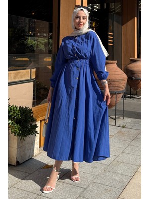 Tesettür Diyarı Yazlık Rapalin Elbise- Mavi