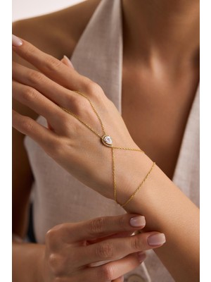 Nereze 925 Ayar Gümüş Gold Kaplama Beyaz Zirkon Taşlı Modern Şahmeran Bileklik