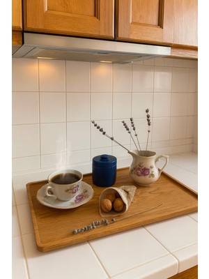 Naturi Luna Büyük Boy Dikdörtgen 26X45CM Ahşap Tepsi, Sunum Tepsisi, Çay-Kahve Tepsisi, Dikdörtgen Sunumluk