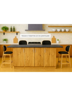 T Designo Star Mutfak Adası - Alt Modül - 4 Kapaklı - 180 cm - Tezgah Dahil