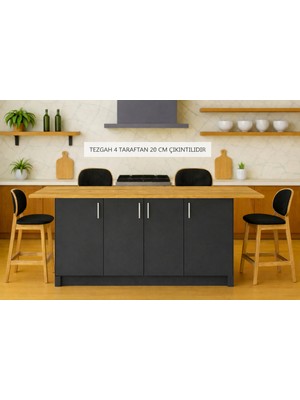 T Designo Star Mutfak Adası - Alt Modül - 4 Kapaklı - 180 cm - Tezgah Dahil