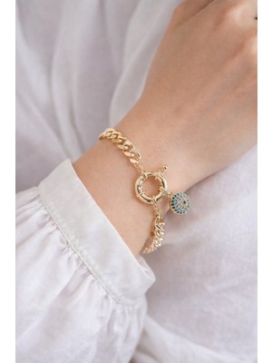 Pirinç Nazar Model Zirkon Taşlı Gold Renk Vip Seri Kadın Bileklik