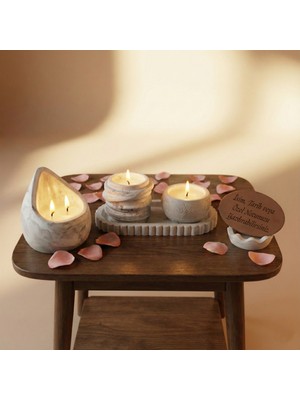 Miaju Modern Evlere Şık Dokunuş, Kişiye Özel Isim & Mesaj Yazılabilen Dekoratif 5' Li Mum Seti, Hediyelik