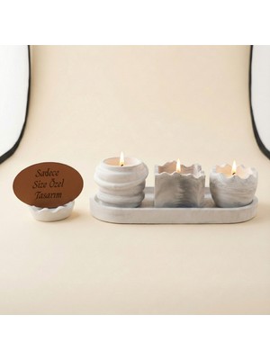 Miaju Sanatsal Formların Uyumu, Kişiye Özel Not Yazılabilen Ev Için 5' Li Dekoratif Mum Seti, Hediyelik