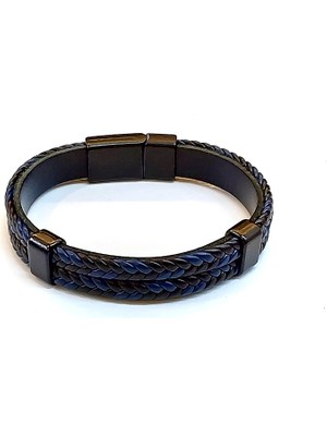 Herşey Nota Navy Full Braid – Tam Örgü Detaylı Lacivert Deri Erkek BILEKLIK-1424