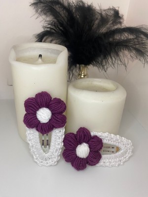 Elaa Aksesuar El Yapımı Papatya Desenli Çıtçıt Örgü Toka