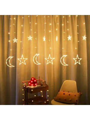 MiraLive Gün Işığı - Ay-Yıldız 3mt - Fişli Eklemeli - Fonksiyonlu Lux Sarkıt Perde LED - Dekor Lamba (4887)