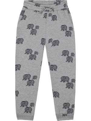 Antebies Organik Gri Melanj Fil Desenli Beli Lastikli Bağcıklı Erkek Çocuk Eşofman