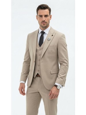 Plus Scorpion Erkek Slim Fit Takım Elbise – Düz Dokulu Kırışmaya Dayanıklı Likralı Polyviskon Kumaş, Sivri Yaka, Tek Düğmeli, Çift Yırtmaçlı