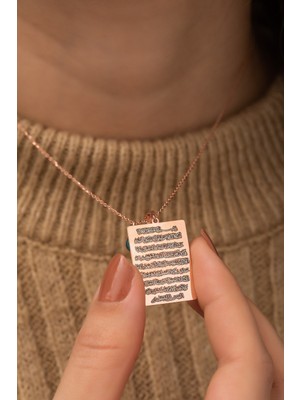 Nereze 925 Ayar Rose Plaka Ayetel Kürsi Kolye Kadın Gümüş Kolye