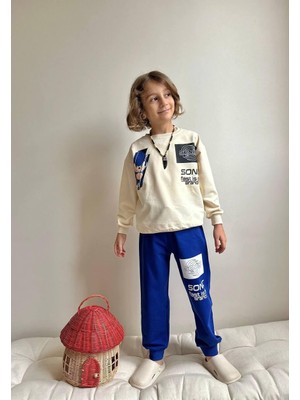 Cg Kids Sonic Baskılı 2 Iplik Erkek Çocuk Alt Üst Süper Tarz Takım Krem Sırt Baskı Detay