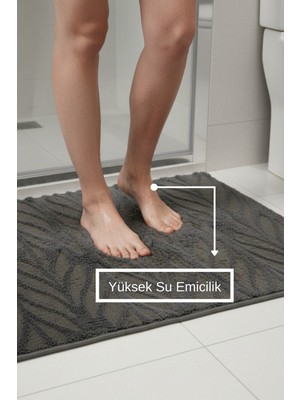 Mislina Home Kaydırmaz Tabanlı Desenli Paspas Ayak Havlusu Su Emici Kaymaz Duş Paspası Antrasit 50X70 cm