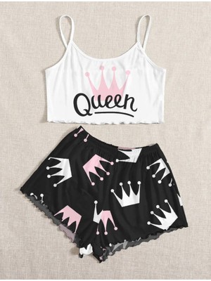 Silona Homewear Askılı Şort Pijama Takımı Pembebeyaz Queen Supersoft Basic Süprem