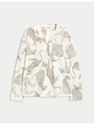 Marks & Spencer Saf Pamuklu Desenli Pijama Üstü