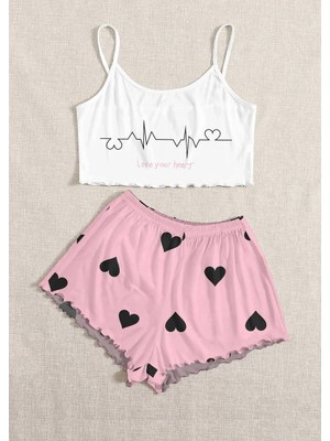 Silona Homewear Askılı Şort Pijama Takımı Love Your Heart Supersoft Basic Süprem