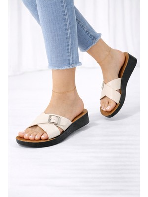Wordex Polex 5058-C Günlük Çapraz Bant Tokalı Kadın Hafif Terlik