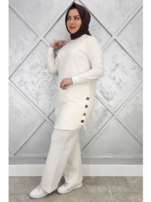 Pys Giyim Kadın Etek Altı Oval Düğme Detaylı Tesettür Takım