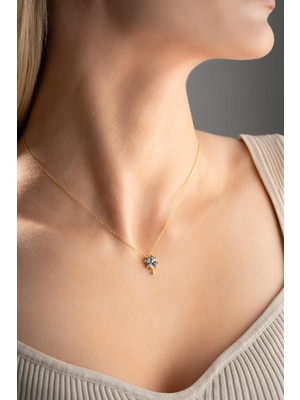 Nereze 925 Ayar Gümüş Gold Mistik Topaz Taşlı Yonca Kolye