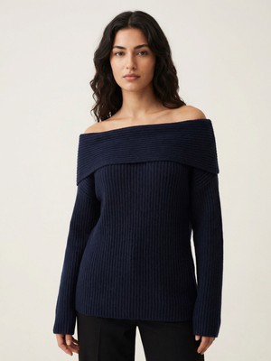 Okka Moda Madonna Yaka Oversize Triko Kazak Lacivert