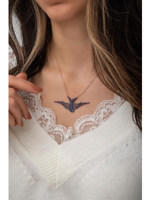 Nereze 925 Ayar Mavi Taşlı Anka Kuşu Kolye